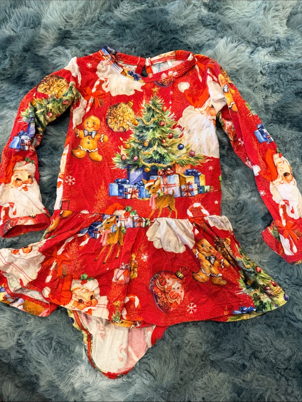 Girls' Red Christmas Tree & Santa Holiday Dress